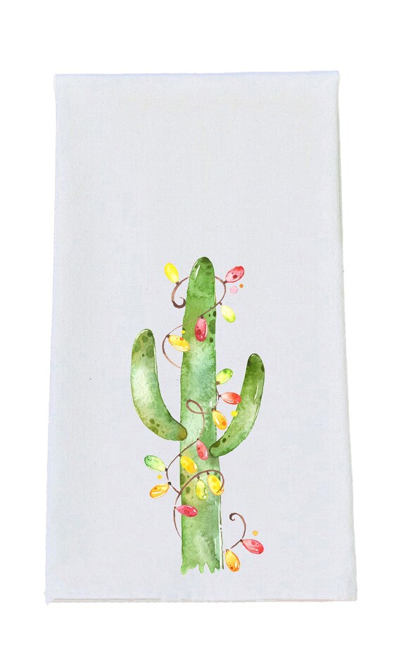 Watercolor Cactus Christmas Tree Kitchen Towel. Tea Towel. | Etsy
