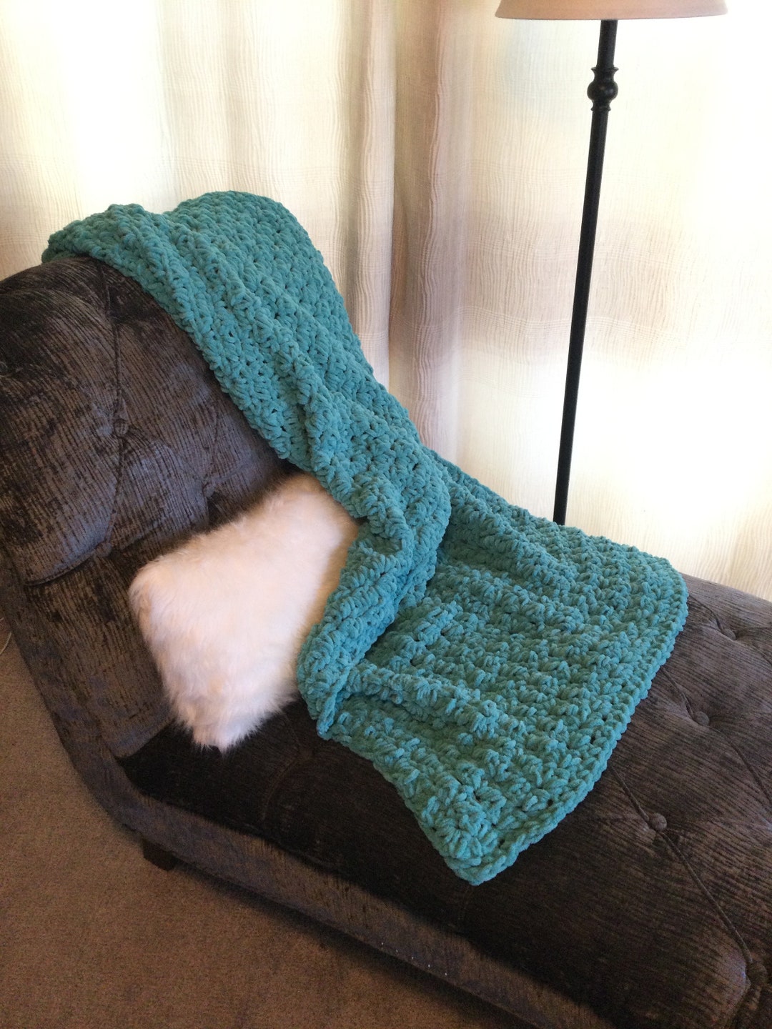 Turquoise Color Throws Teal Crocheted Throw Blanket, Chunky Knit, Turquoise Accent - Etsy