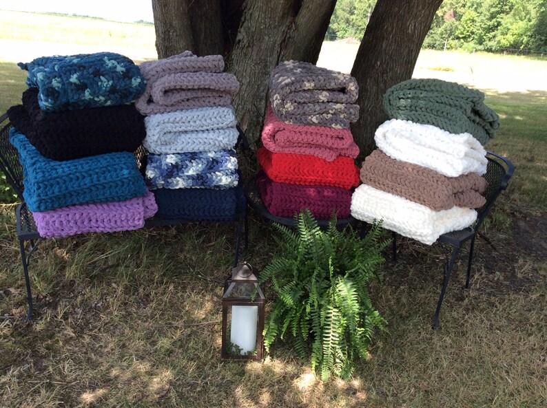 Light Blue Chunky Crocheted Throw Blue Blanket Light Blue Etsy