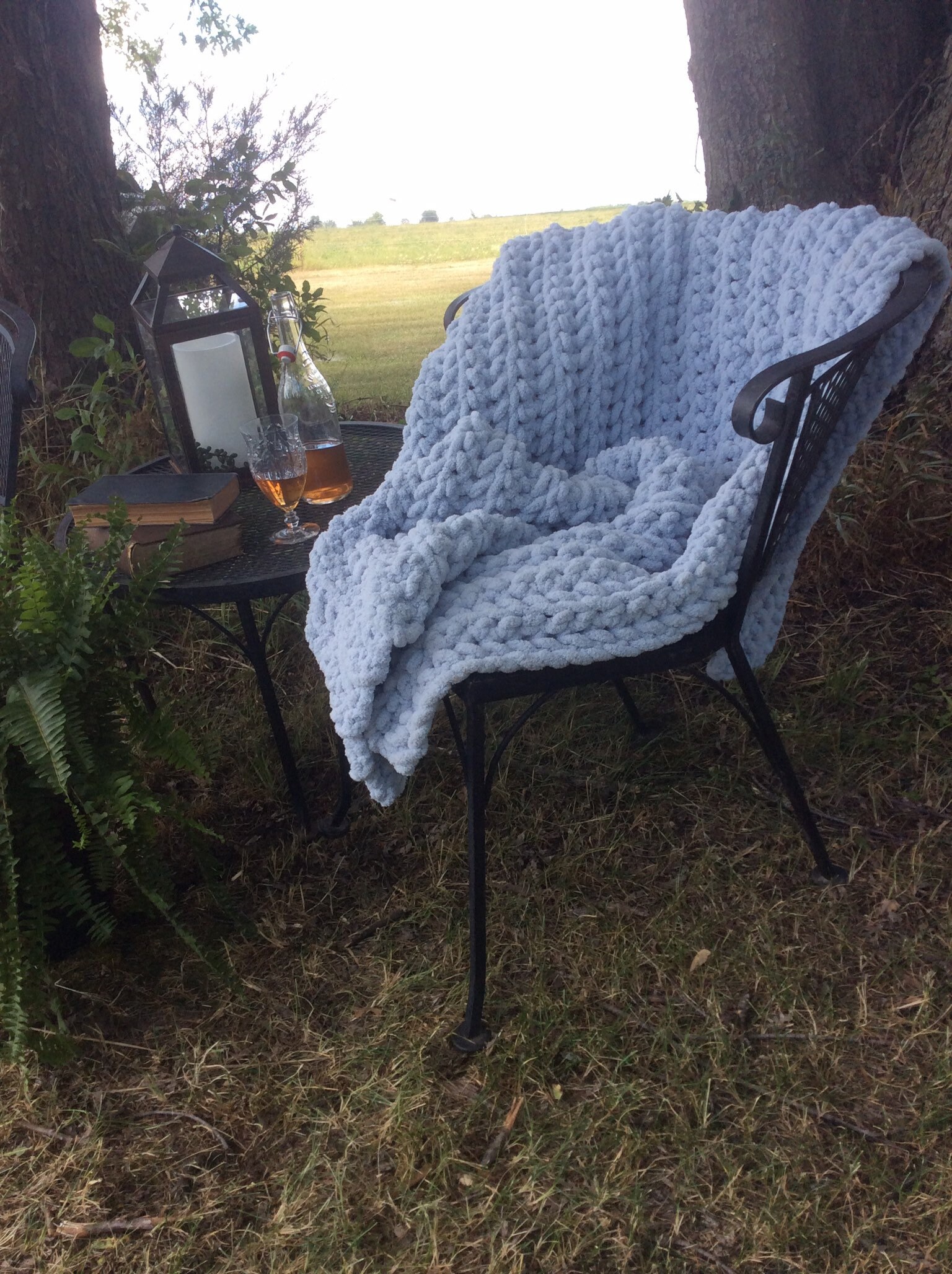 Light Blue Chunky Crocheted Throw Blue Blanket Light Blue Etsy