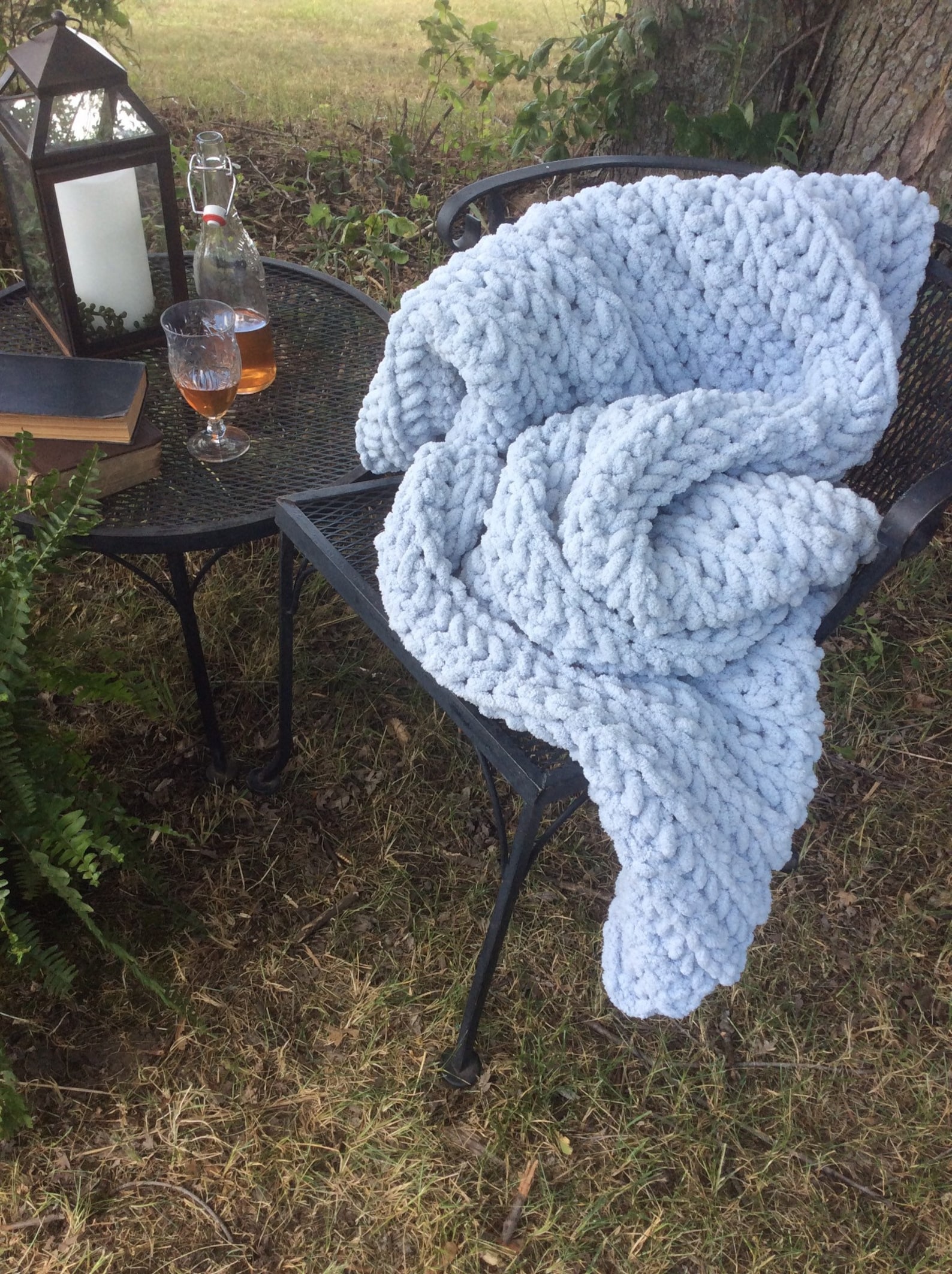 Light Blue Chunky Crocheted Throw Blue Blanket Light Blue Etsy