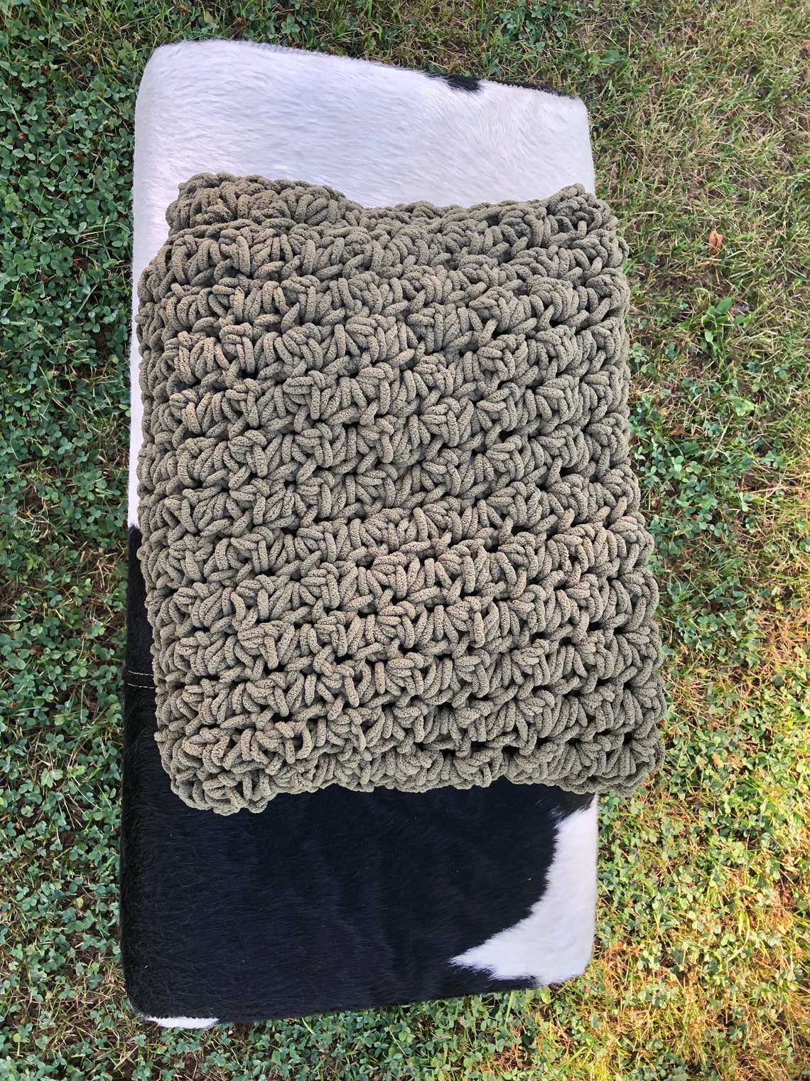 Olive Crocheted Thick Throw Green Crocheted Throw Etsy