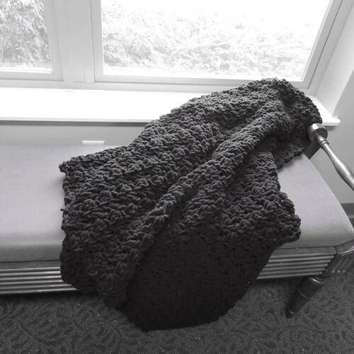 Black Blanket Chunky Knit Blanket Super Chunky Throw Etsy