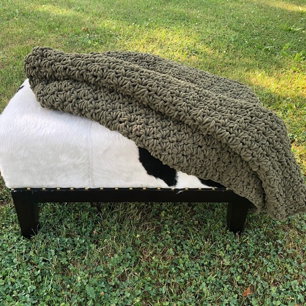 Olive Green Chunky Blanket Etsy