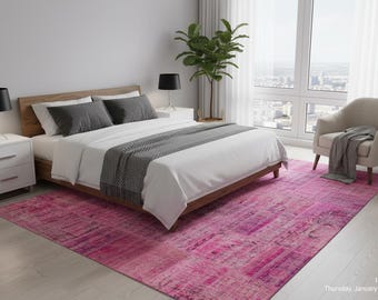 Handgefertigter Rosa Teppich: Moderner Boho Teppich (160x220 cm)