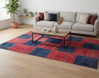 Handmade Turkish Patchwork Rug: 6x9.2 ft Wool Bohemian Area Rug