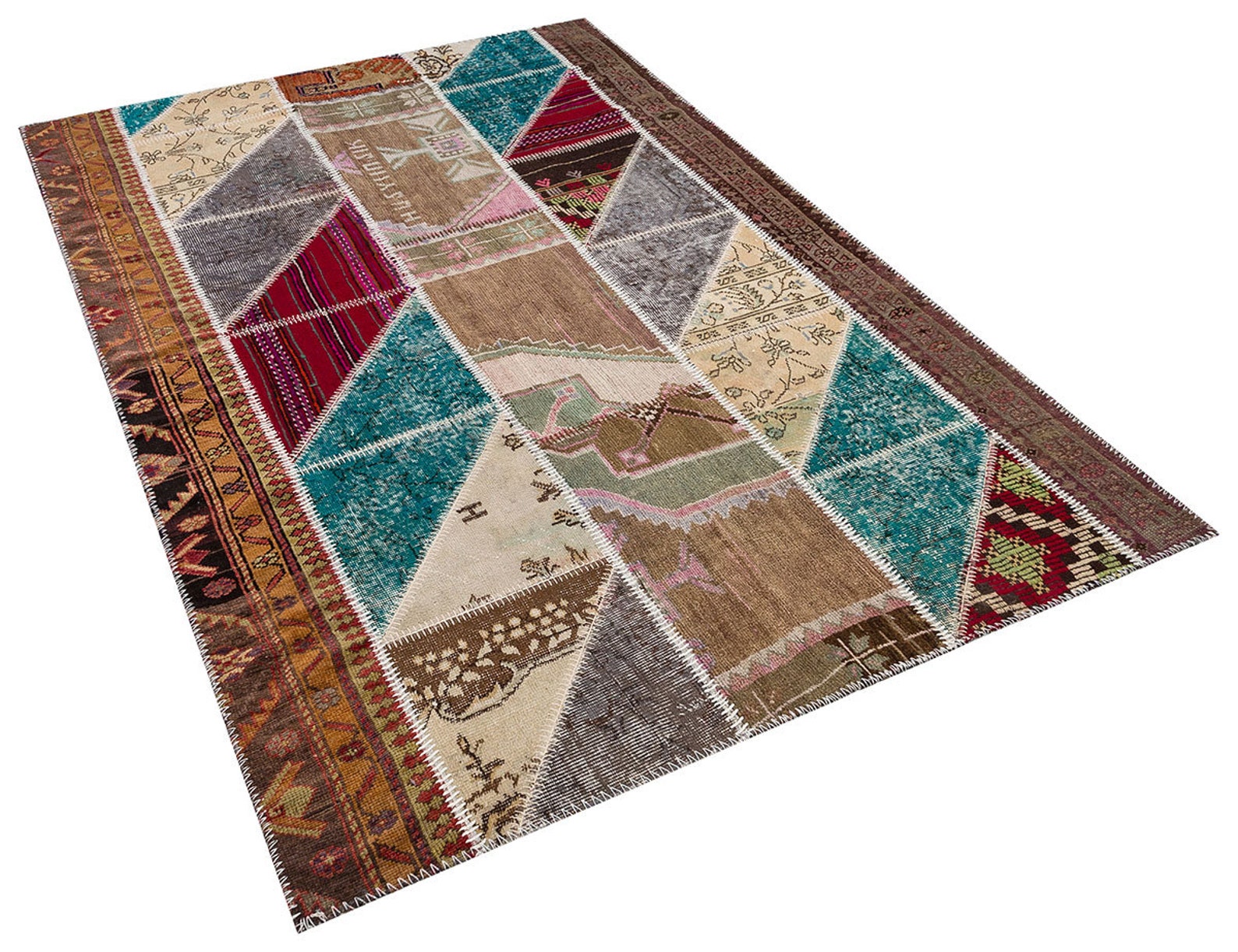 Türkischer Teppich, 5x7,5 ft, Patchwork Teppich, Anatolischer Teppich