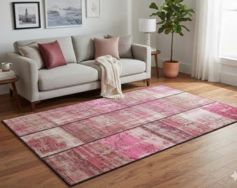Rosa Handgewebter Wollteppich: Boho Teppich 120x200 cm