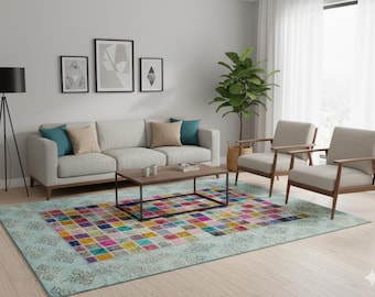5'x8' Patchwork Turkish Rug: Handmade Wool Bohemian Area Rug
