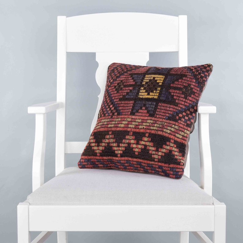Anatolian Kilim Pillow Home Decor Pillow Turkish Pillow Bohemian Pillow Vintage Handmade Kilim Pillow 16x16 inches Decorative Pillow