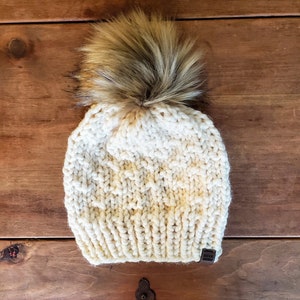 Adult Chunky Knit Hat in Fisherman / Faux Fur Pom Pom // Handknit Toque // Handmade Beanie // DEBBIE DOTTIE TOQUE