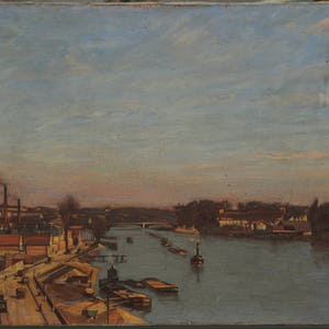 River Scene - Europe circa 1905- oil on canvas by Richard Goetz, 15&quot; x 21.75&quot;