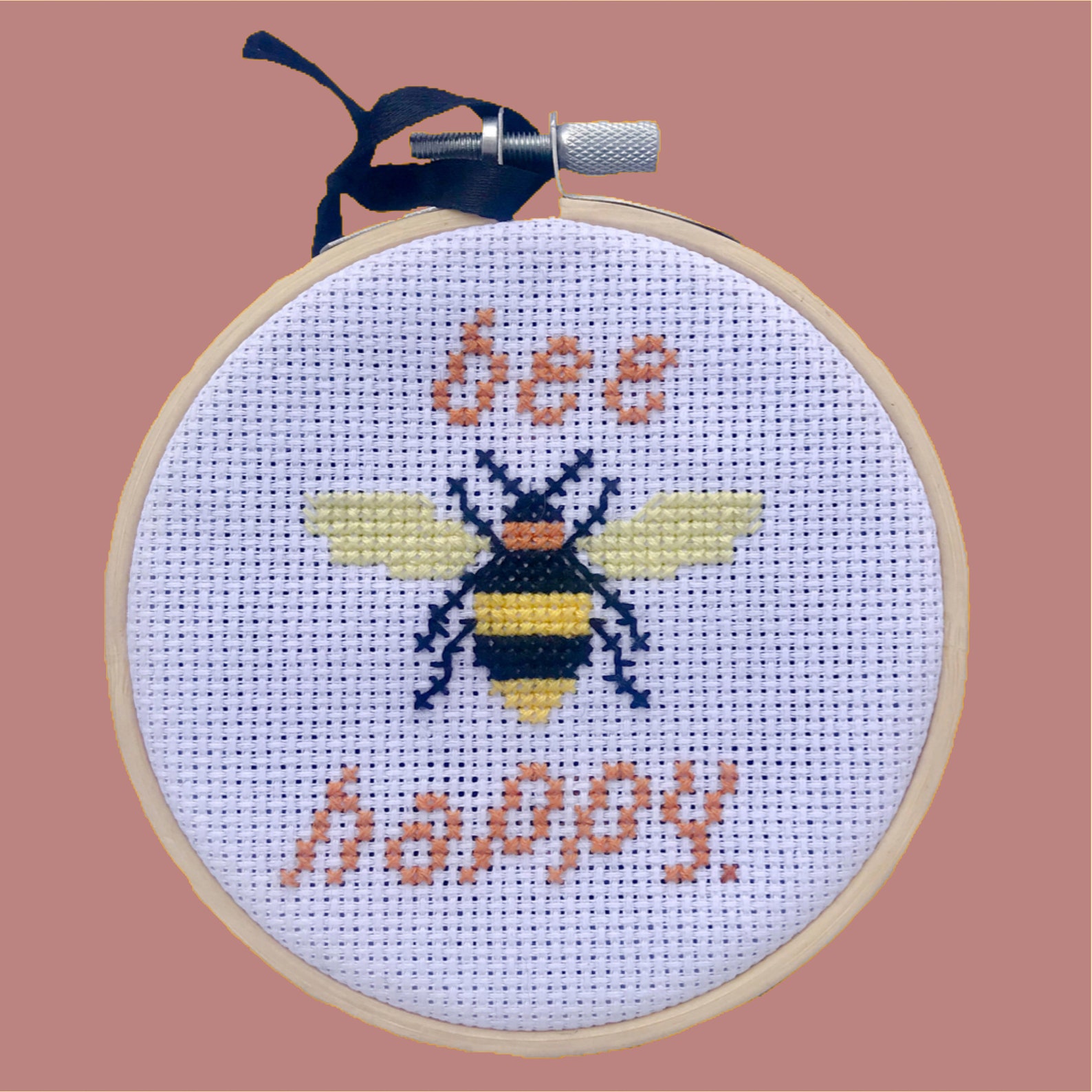4 Mini Hoop Bee Happy Cross Stitch Bee Wall Art Decor Etsy