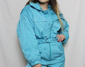 ETIREL ski suit turquoise winter jumpsuit, Vintage one piece overalls