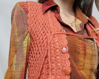 Cute crochet vest, Vintage coral orange waistcoat