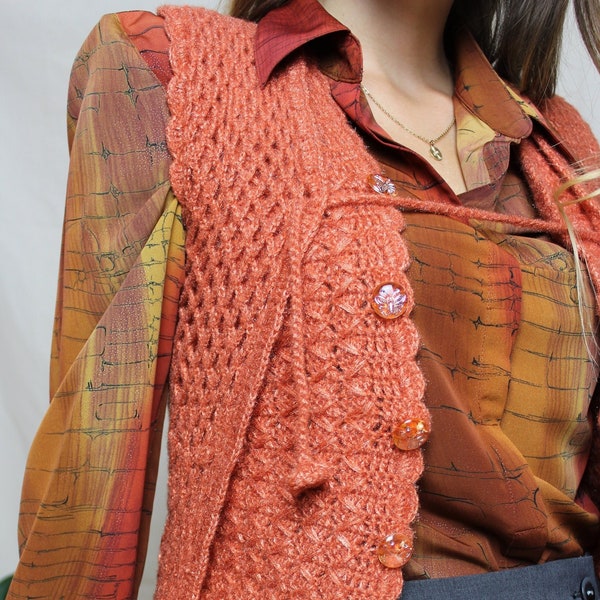 Cute crochet vest, Vintage coral orange waistcoat