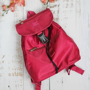 Dark hot pink color backpack Y2K style, Cute vintage H.I.S. backpack from the late 90s
