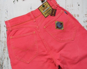 Coral pink jeans by H.I.S., Vintage 90s pink jeans with high rise