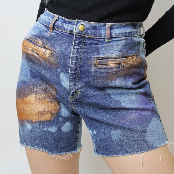 Frayed Painted Denim Shorts Distressed Shortie Shorts - Painted Denim / Jeans Shorts main image 0