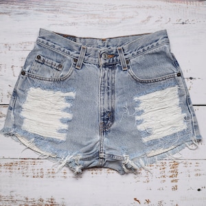 Distressed LEVI'S 550 student shorts size 27, Vintage light blue denim cutoffs