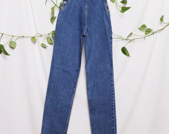 Vintage LAWMAN-jeans W22-23 bareback, middenblauwe denim westernjeans