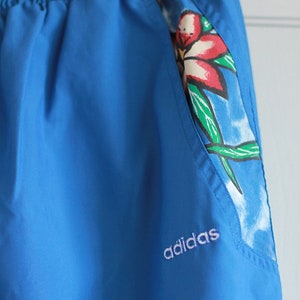 ADIDAS tracksuit pants from the 90s, Floral pattern blue track pants Vintage, size Medium