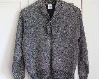 Suéter plateado brillante con cuello anudado, jersey brillante estilo retro de los 90 con cuello chal