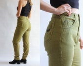 Vintage 90 39 s pants with high waist Retro checked women trousers from 1990 39 s size Medium-Large