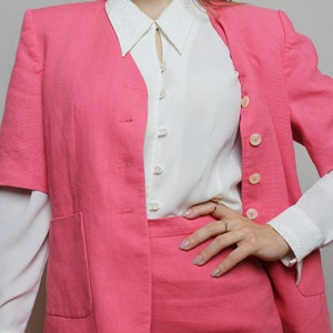 Pink linen skirt suit, Vintage jacket and midi skirt from 1980s size Small image 4