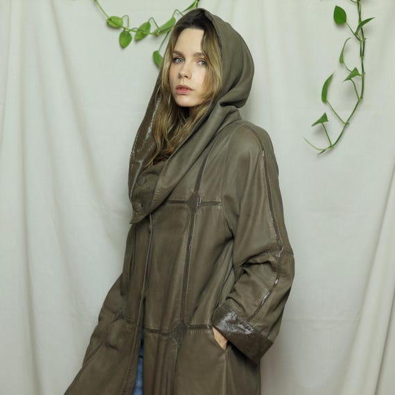 Lambskin Coat With Hood, Vintage Lamb Leather Cape - Etsy