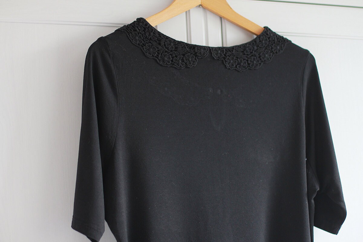 80s Vintage Black T-shirt for Women With Lace Collar Retro - Etsy