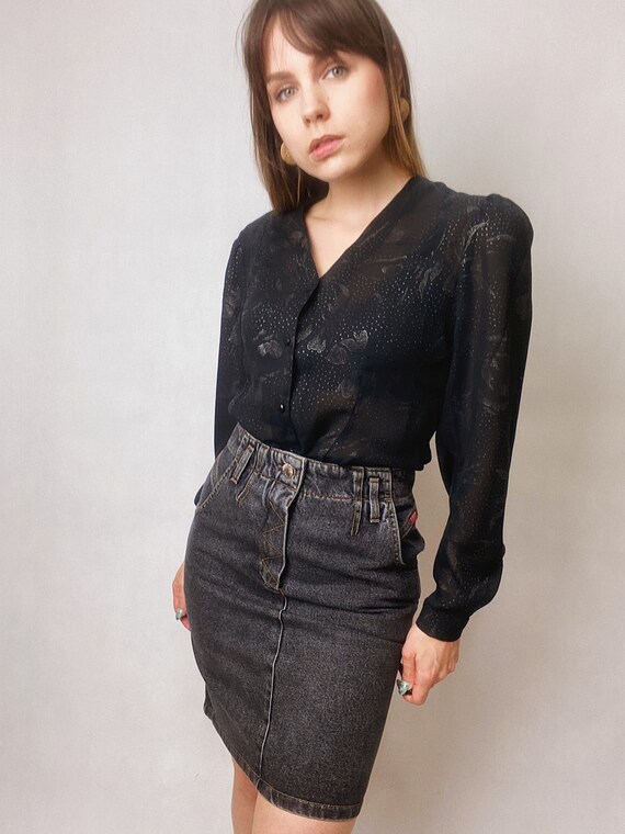 Black denim skirt lee sales