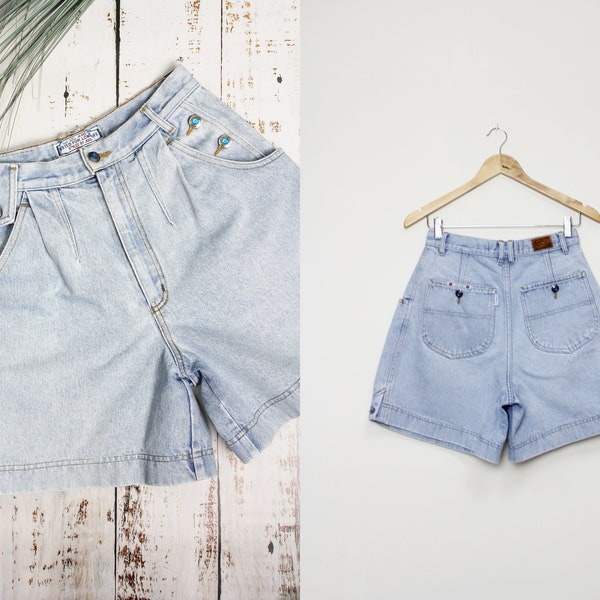 Denim shorts with very high waist, Light blue jean shorts with wide legs * size Small