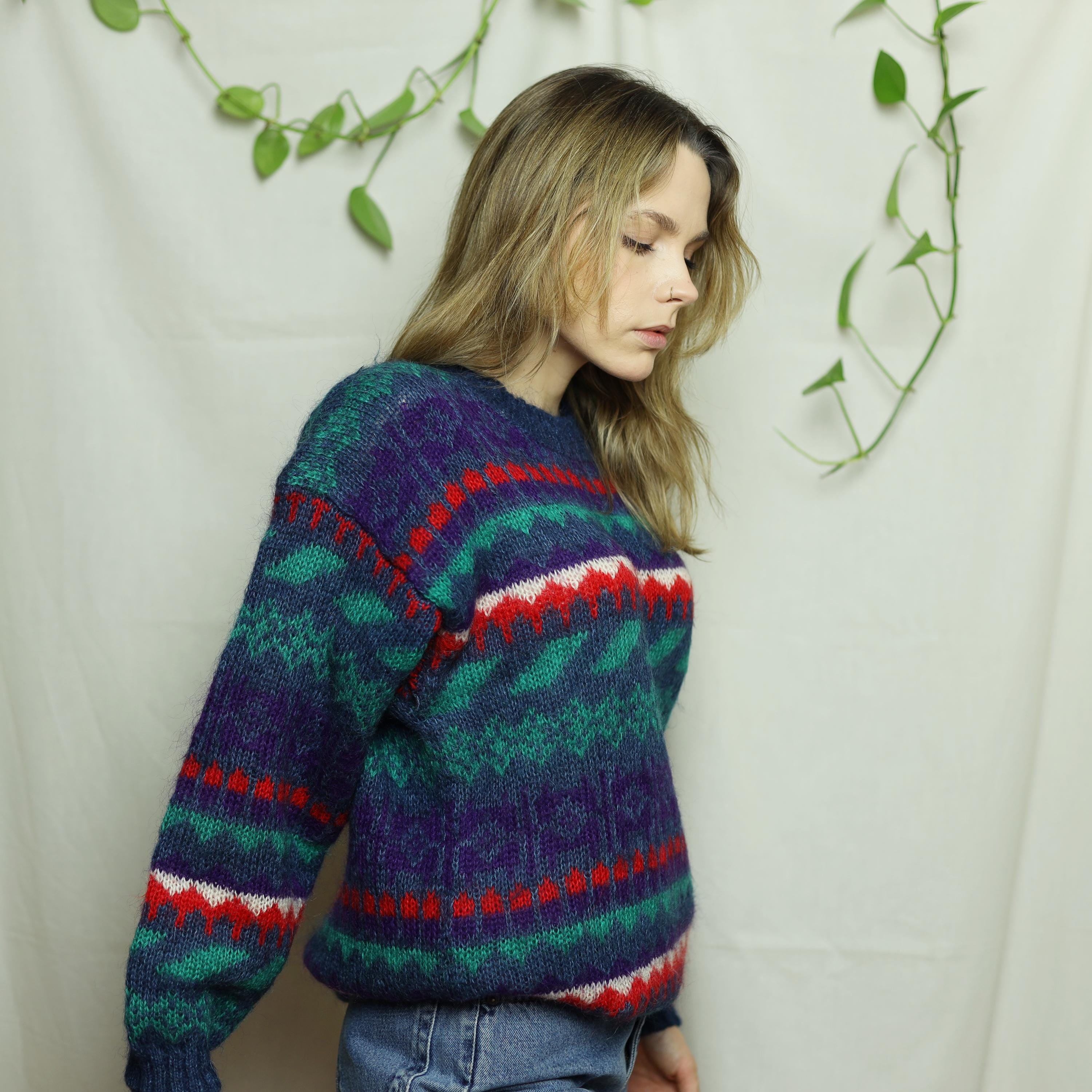 Vintage Mohair Sweater With Multicolor Geometric Pattern - Etsy