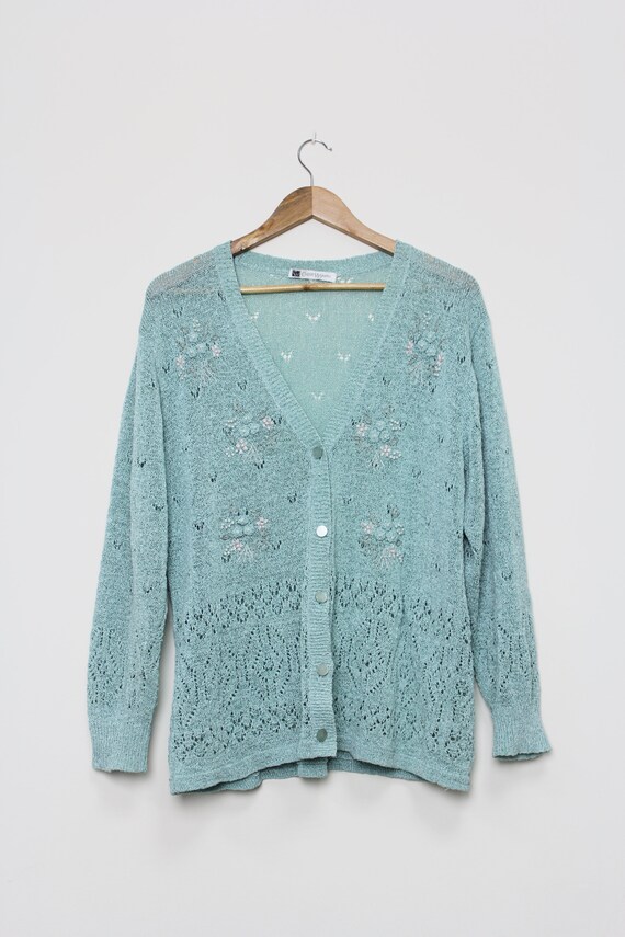 Blue & Mint Water Color 3/4 Sleeve Open Cardigan main image 1