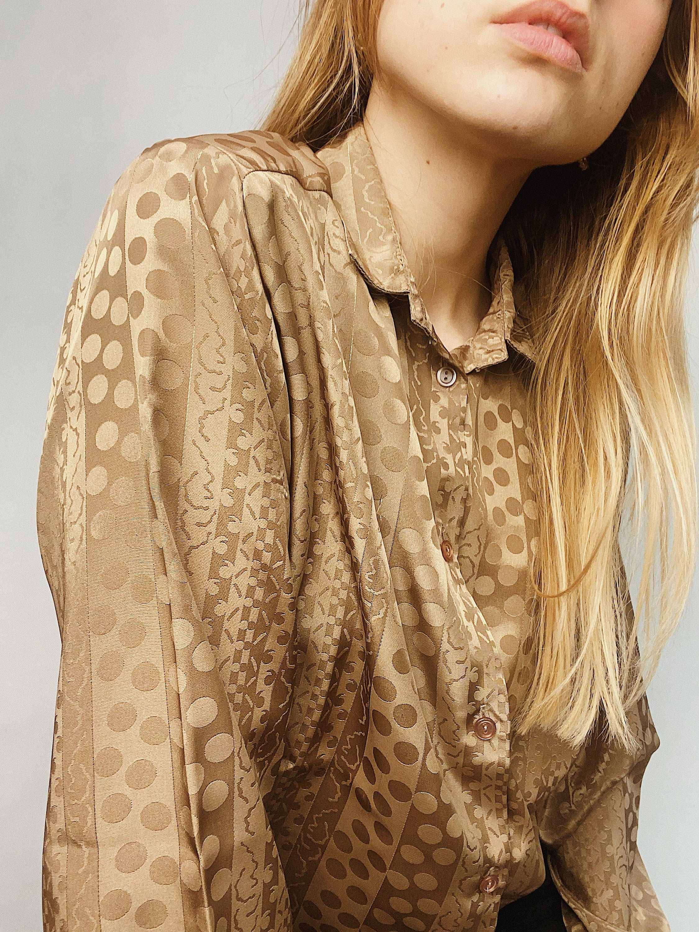 Vintage 80s Gold Blouse for Women Retro 