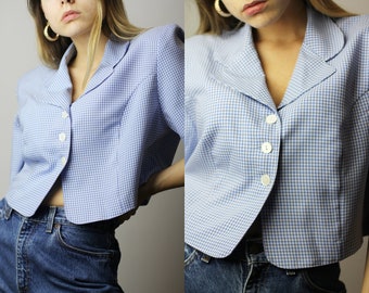 1980s checkered blouse with buttons, Retro 80s shirt