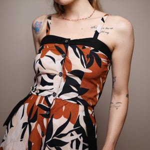 1970s Vintage Kittelett midi dress, Plant print sleeveless dress