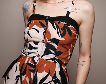 1970s Vintage Kittelett midi dress, Plant print sleeveless dress