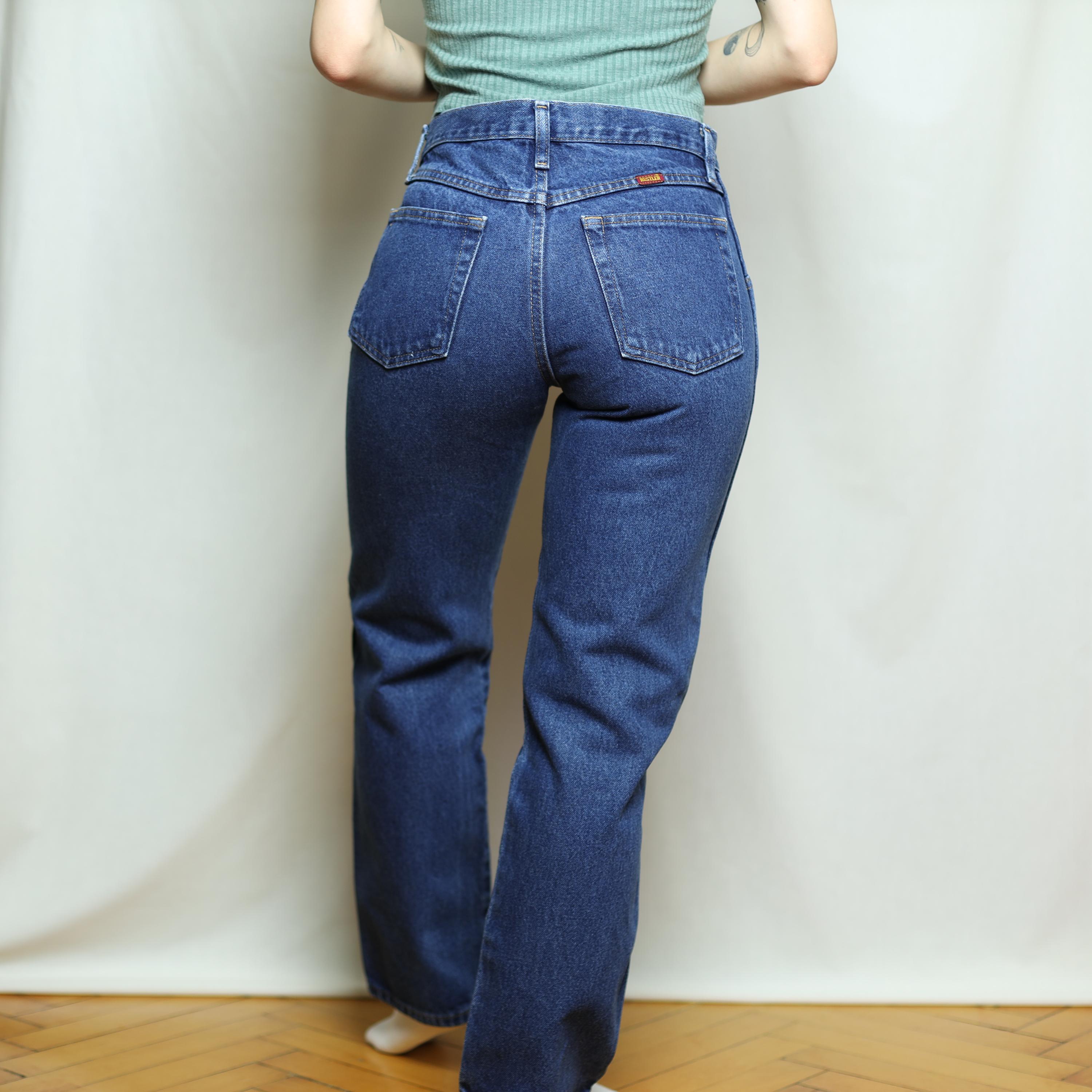 パンツ 90's RUSTLER Denim Pants Made in USA 1990s Rustler Jeans Size W28 L29, Vintage Mid Blue Denim Straight