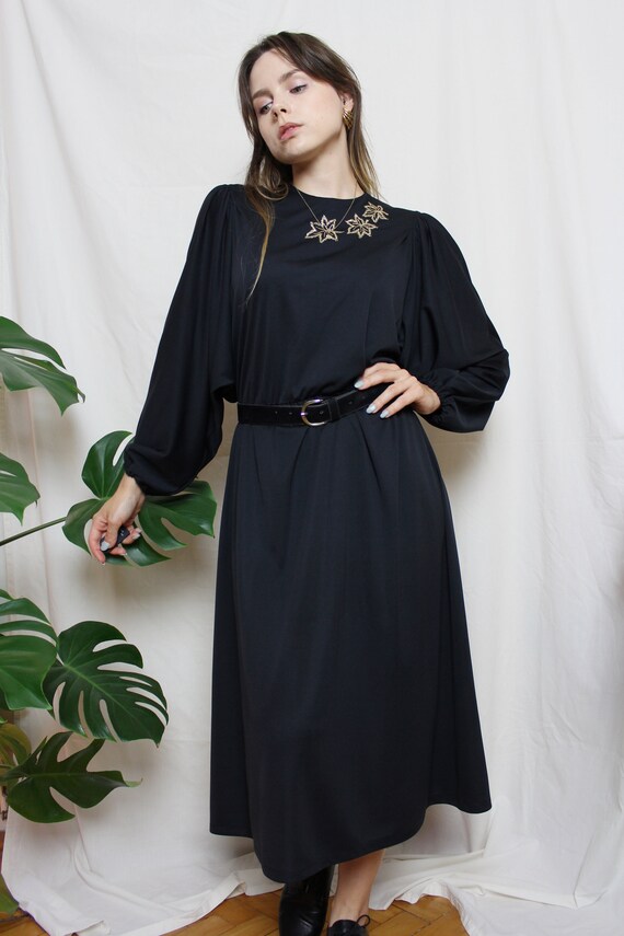 70's/80's Black embroidered dress, Vintage blouso… - image 2