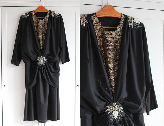 Vintage black evening dress 1970's * size Large