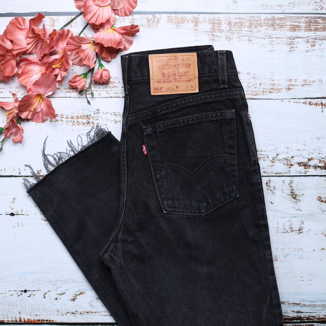 Black Levi's 512 Jeans Size W30 L28 With Frayed Legs, 90s Levi's