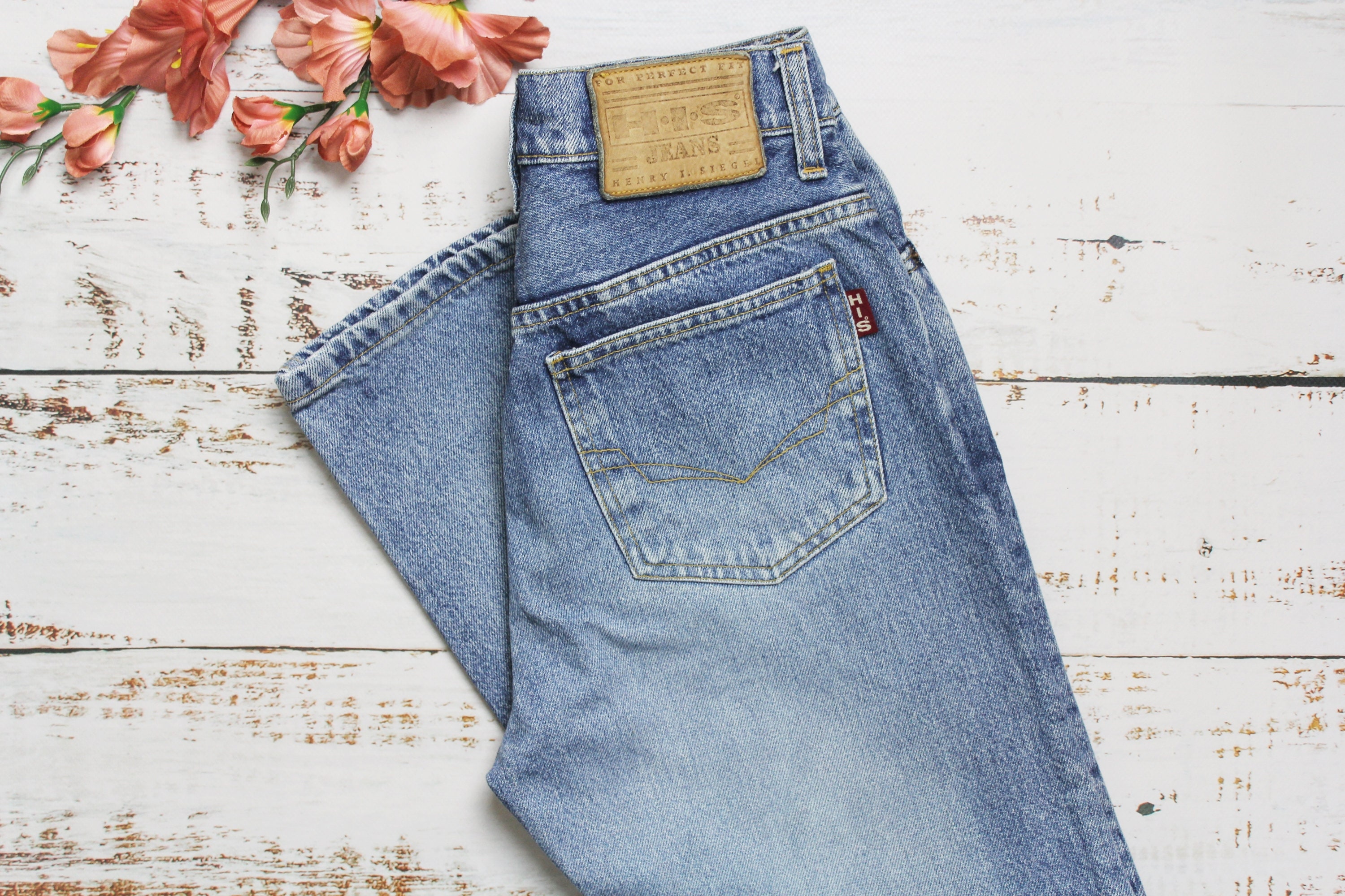 Vintage HIS Jeans With High Rise, Light Blue Denim Pants