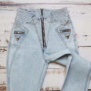 80s Morganwear jeans with zip and stud details size 25 XXS