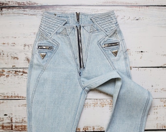 80s Morganwear jeans with zip and stud details size 25 XXS