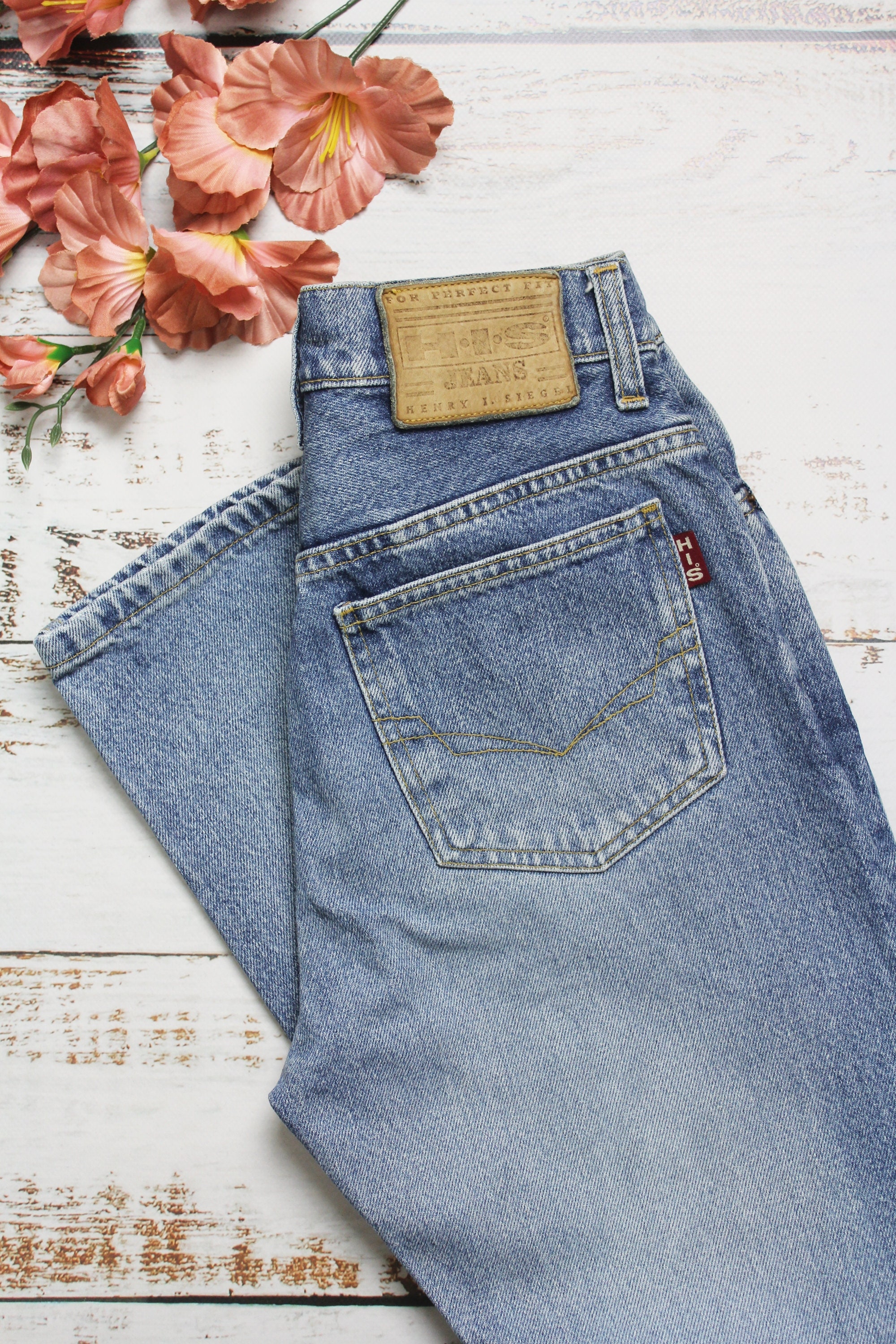 Vaqueros vintage con altura alta pantalones vaqueros azul Etsy España