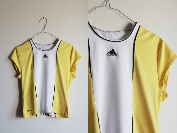 90s ADIDAS women t-shirt yellow and white Medium | Etsy