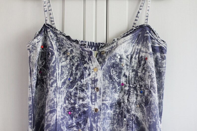 Vintage oversize jean dress size Small 1990/'s Acid wash denim dress