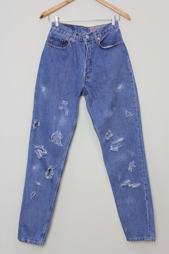 LEVI'S 901 Jeans Size 27 Distressed, Deep Mid Blue Wash of LEVI'S 901 Jeans Size 27 Distressed, Deep Mid Blue Wash of